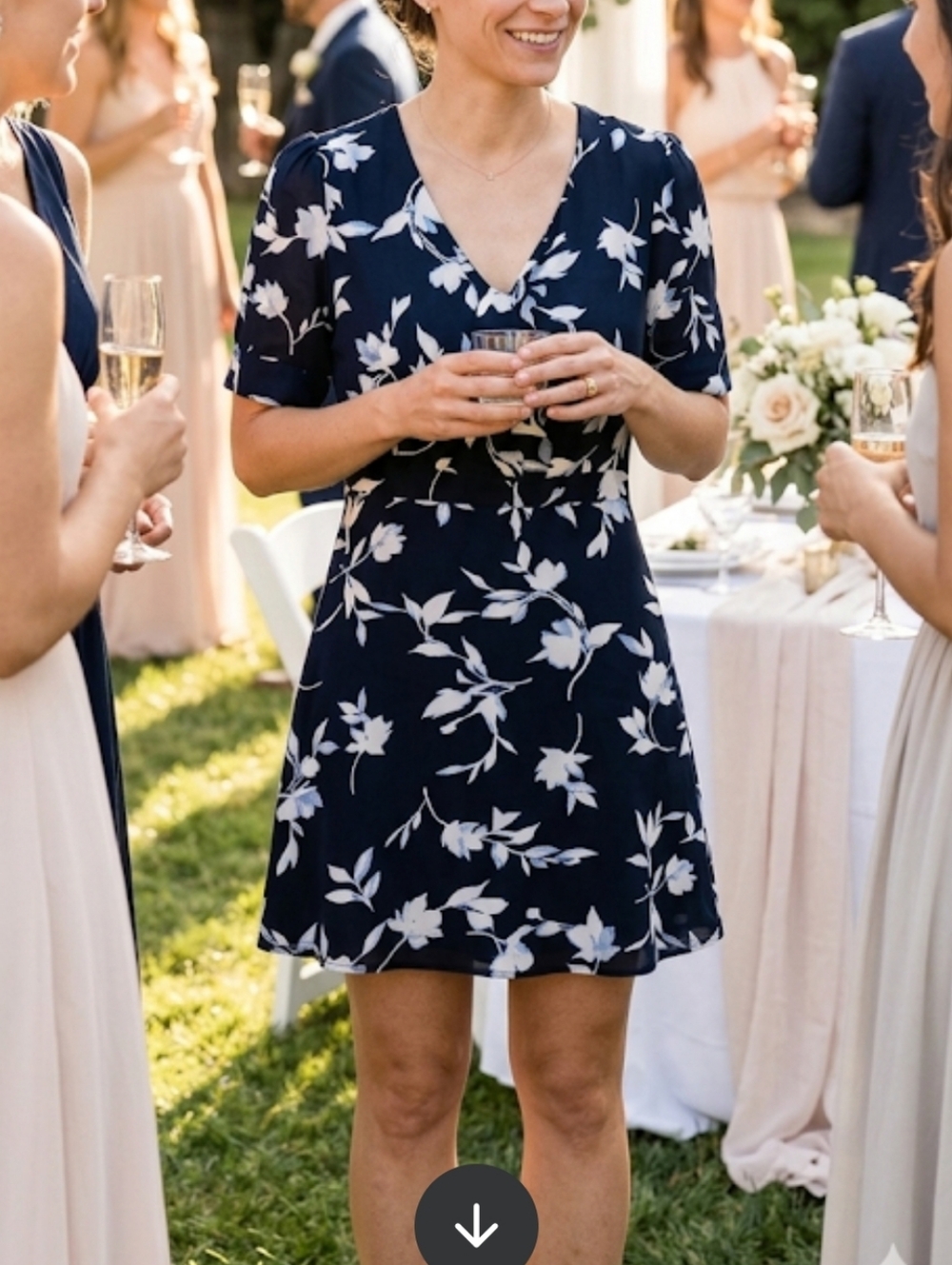 Chelsea28 navy blue dress with white floral print in size S.